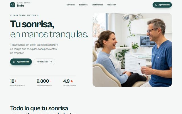 Vista del inicio de la página de Clínica Dental Smile